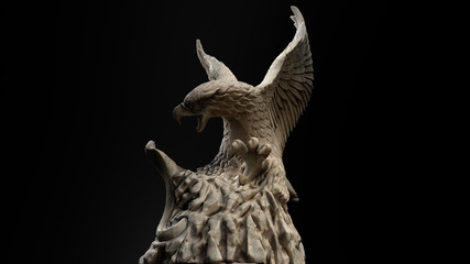3D composite illustration of Eagle fighting a snake. Sculpture. 3D rendering. Art
