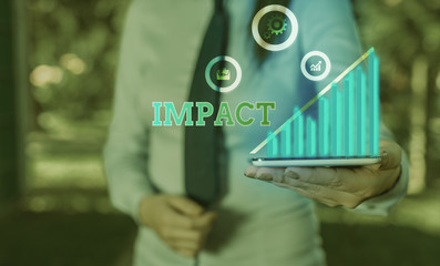 Writing note showing Impact. Business concept for action of one object coming forcibly into contact...