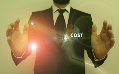 Conceptual hand writing showing Cost. Concept meaning The amount that usualy paid for a item you...