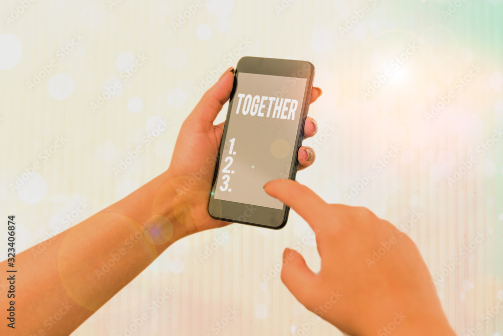 Aufkleber conceptual hand writing showing together. concept meaning a close and harmonious relationship in whi