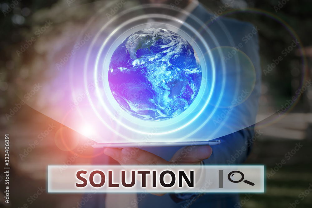 Poster word writing text solution. business photo showcasing a means of solving a problem or dealing with a