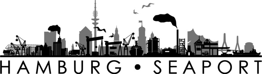 Hamburg City Seaport Skyline Outline Silhouette Vector