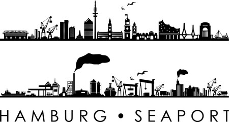 Hamburg City Seaport Skyline Outline Silhouette Vector