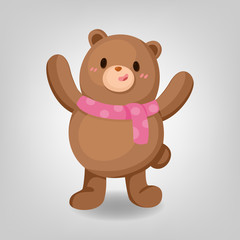 Obraz na płótnie Canvas Cute bear wearing pink scarf on white background. Character design.