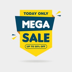 Simple Flat Mega Sale Sign Shape Banner on White Background Design, Discount Banner Template Vector for advertising, social media, web banner