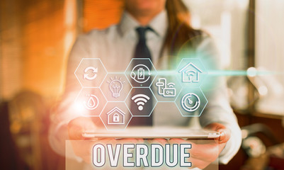 Handwriting text Overdue. Conceptual photo loans and other obligations remaining unpaid past their...
