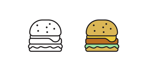Burger icon. Fast food hamburger linear symbol. Simple vector illustration in flat style.