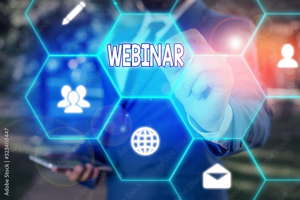 Aufkleber text sign showing webinar. business photo text defined as seminar conducted over the internet web co