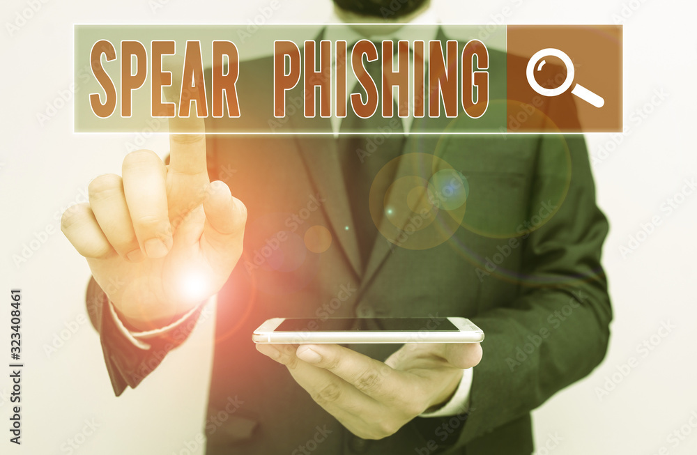 Poster writing note showing spear phishing. business concept for sending fake emails to extract financial d