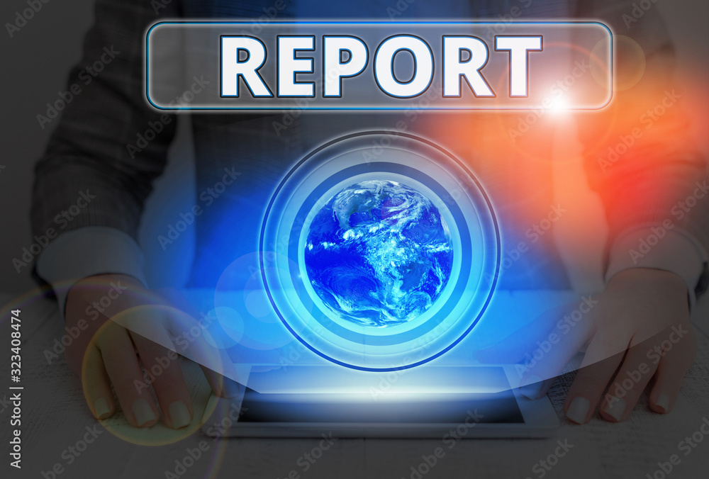 Poster text sign showing report. business photo text give spoken or written account of something that one h