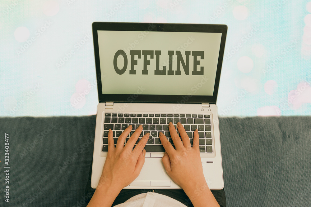 Poster Text sign showing Offline. Business photo text Not having directly connected to a computer or external network