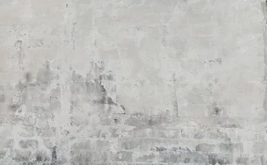 Selbstklebende Fototapete Alte schmutzige strukturierte Wand Weiße Backsteinmörtelwände Hintergrund. Weiße Wände raue Zementbodenstruktur Grungy Betonwand abstrakter Hintergrund für Design.