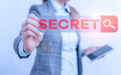 Text sign showing Secret. Business photo text something that is kept or meant to be kept unknown to...