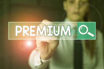 Handwriting text writing Premium. Conceptual photo something or someone of greater or superior quality A reward