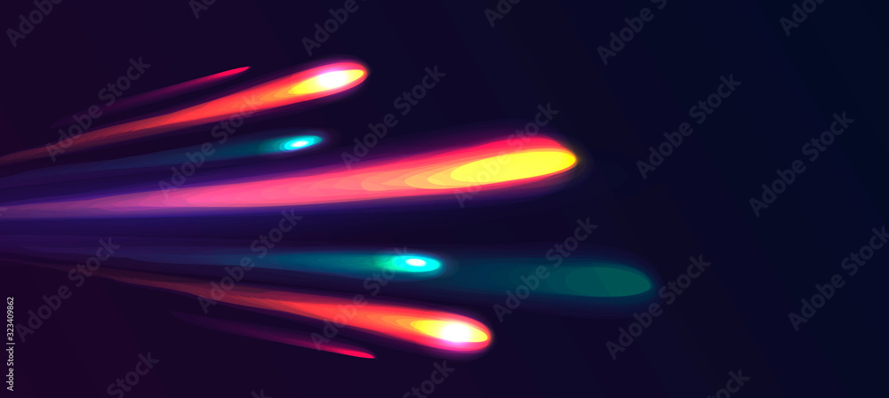 Aufkleber neon light rays burst from one point into many sparkling comet lights
