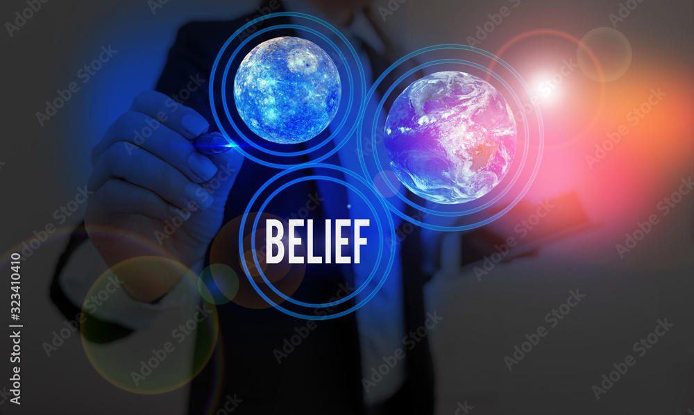 Aufkleber text sign showing belief. business photo showcasing the feeling of being certain that something exis