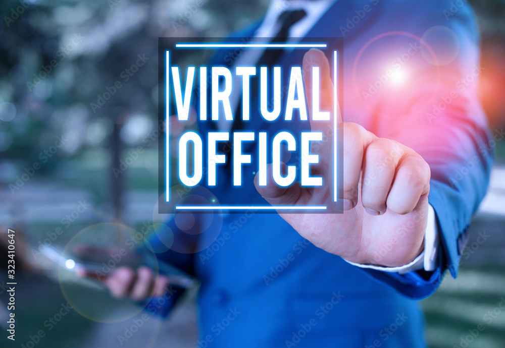 Poster handwriting text writing virtual office. conceptual photo mobile workenvironment equipped with telec