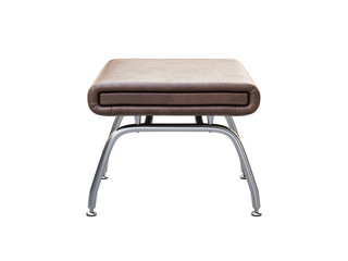 Mid-century brown leather ottoman with chromium legs. 3d render.