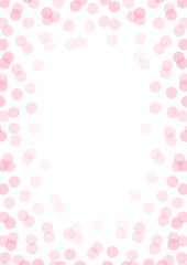 Vector polka dot vertical frame with flat candy pink transparent overlapped circles. Festive party background. Modern hipster happy birthday backdrop with round shapes