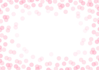 Vector polka dot horizontal frame with flat candy pink transparent overlapped circles. Festive party background. Modern hipster happy birthday backdrop with round shapes