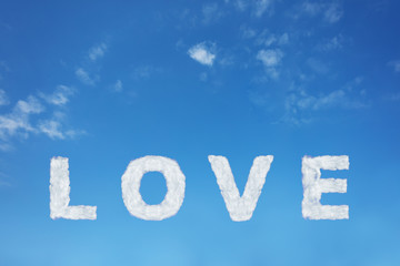 Love sign made of clouds letters over clear day blue sky