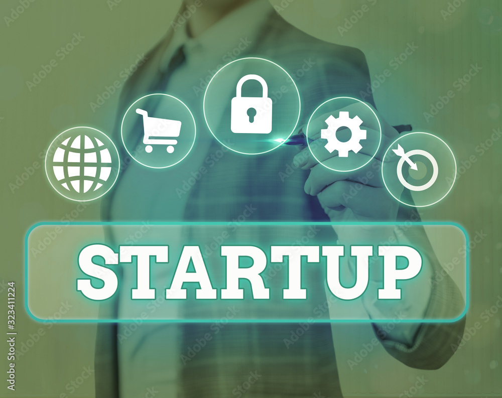 Poster text sign showing startup. business photo text the action of setting something in motion newly estab