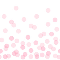 Seamless vector boarder polka dot pattern with flat candy pink transparent overlapped circles. Festive party background. Modern hipster happy birthday backdrop with round shapes - obrazy, fototapety, plakaty
