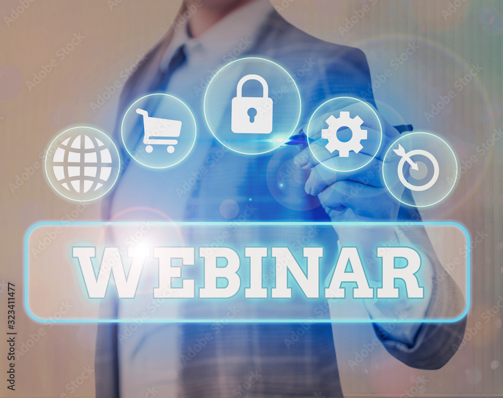 Poster text sign showing webinar. business photo text defined as seminar conducted over the internet web co