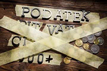 The deadline for the end of April is the settlement of the Polish PIT VAT CIT ZUS. Concept on an old wooden desk - obrazy, fototapety, plakaty