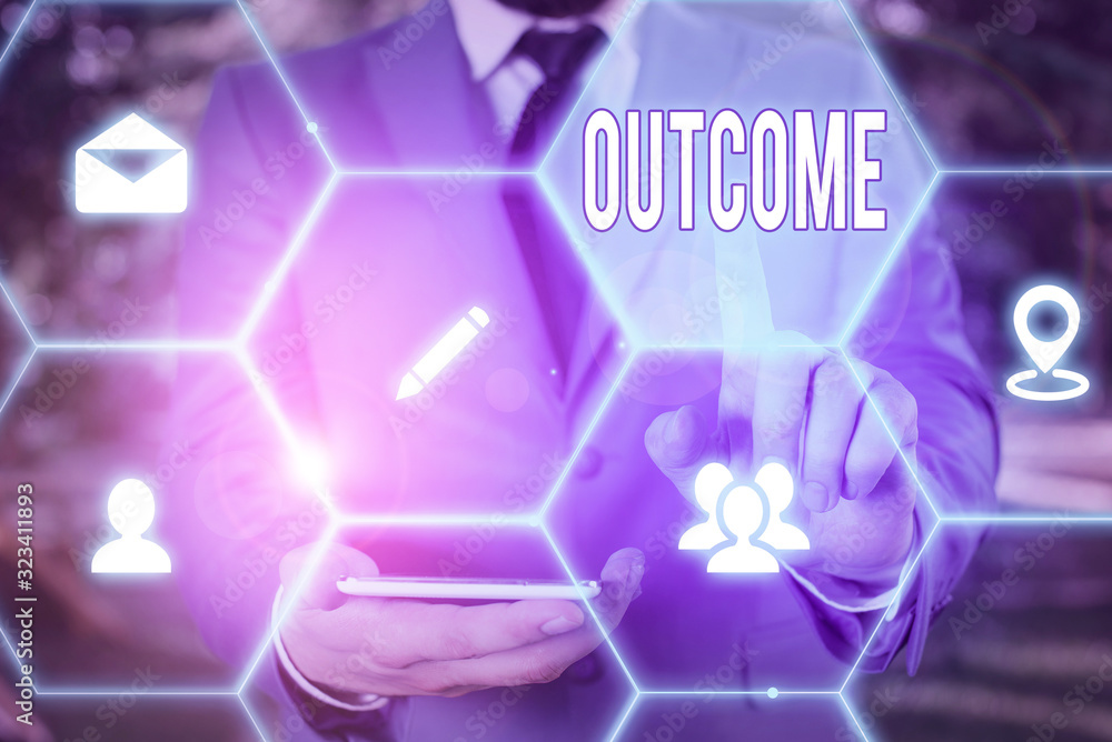 Poster word writing text outcome. business photo showcasing the final result of something or how the way th