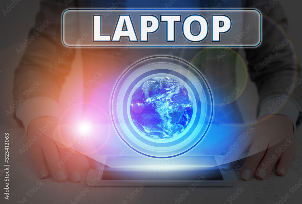 Aufkleber text sign showing laptop. business photo text computer that is portable and suitable for use while t
