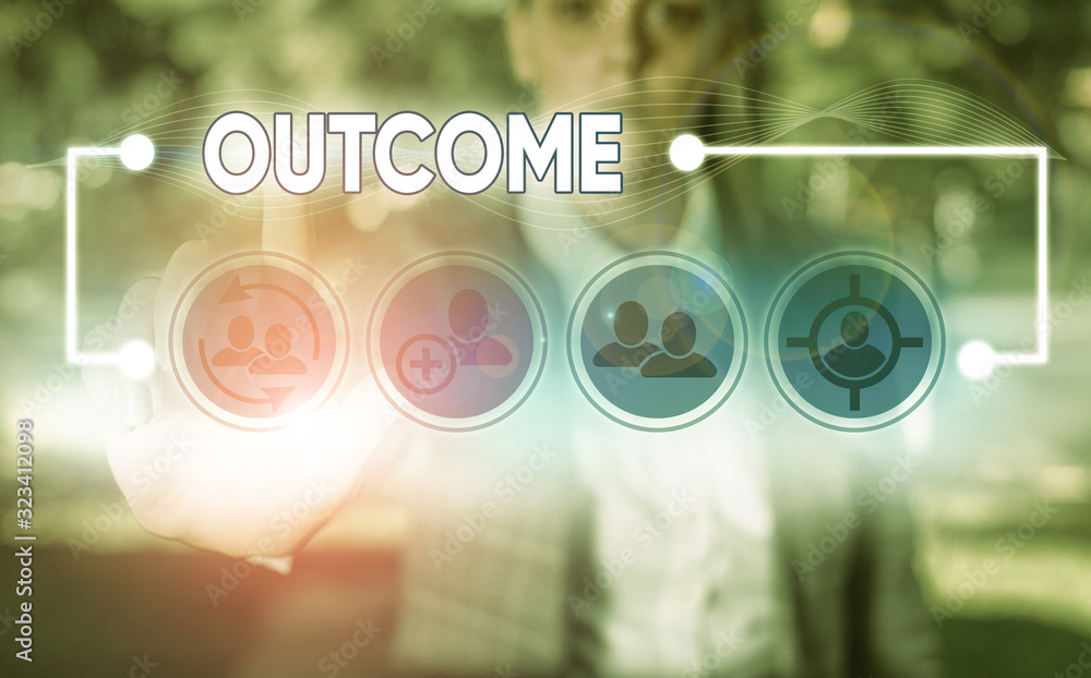 Poster conceptual hand writing showing outcome. concept meaning the final result of something or how the wa