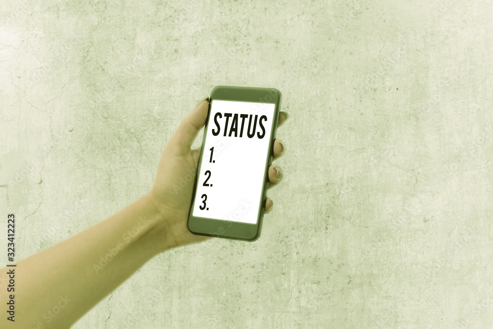 Poster handwriting text status. conceptual photo situation at a particular time during a process profession