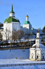 Architecture of Trinity Sergius Lavra, Sergiyev Posad, Russia. Color photo.	