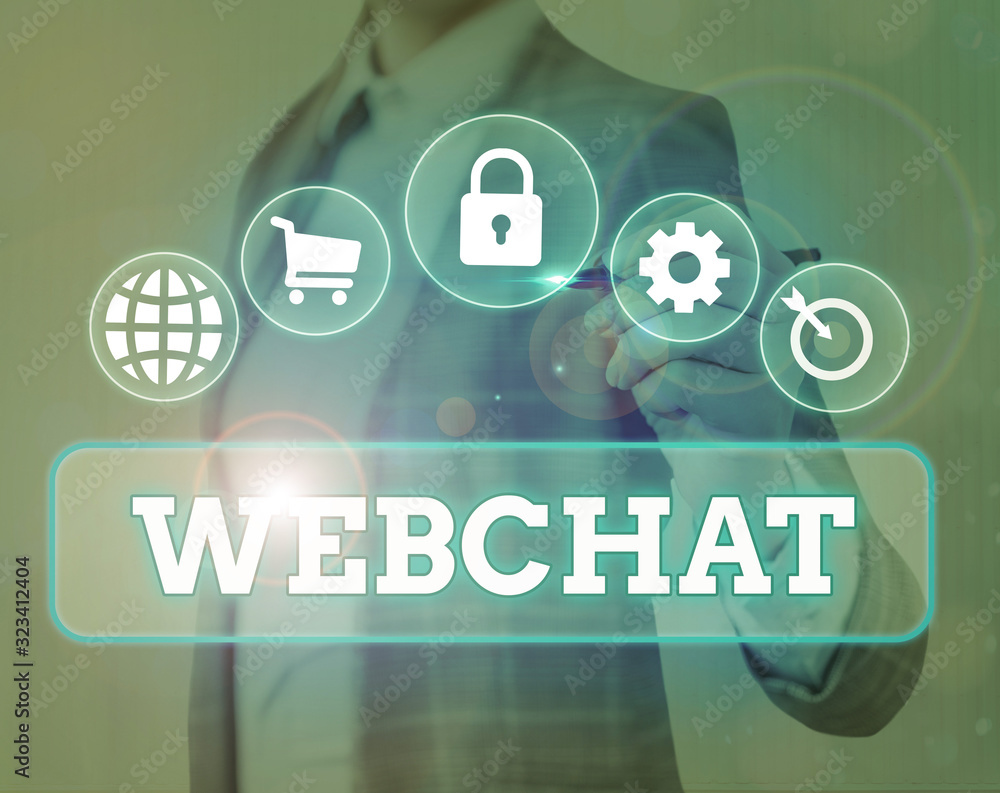 Aufkleber text sign showing webchat. business photo text system that allows users to communicate in real time 