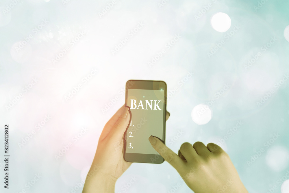 Poster writing note showing bank. business concept for an organization where showing and businesses can inv