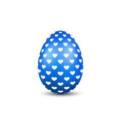 Easter egg 3D icon. Blue color egg, isolated white background. Bright realistic design, decoration for Happy Easter celebration. Holiday element. Shiny pattern. Spring symbol. Vector illustration