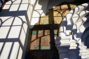 Assumption church. Architecture of Trinity Sergius Lavra, Sergiyev Posad, Russia. Color photo.	