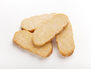 Sliced Tempeh appetizer isolated on white background