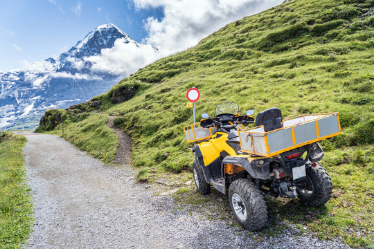 Mail dispatch to the most remote regions. Mount M&auml;nnlichen and Eiger, Bernese Oberland, Switzerland