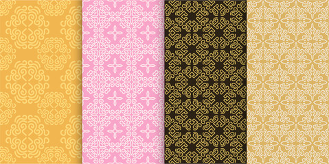 4 backgrounds | seamless pattern | retro wallpaper | colors: pink, gold, yellow, black | vector set
