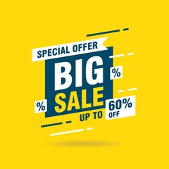 Simple Flat Big Sale Sign Shape Banner on Yellow Background Design, Discount Banner Template Vector for advertising, social media, web banner