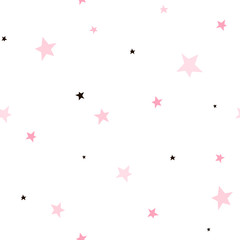 Seamless vector pattern with pink and black star of different size. Starry space childish backdrop. Sweet dreams baby girl nursery background.