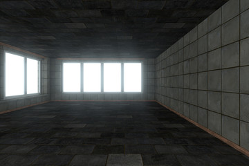 Empty brick house with dark background,3d rendering.