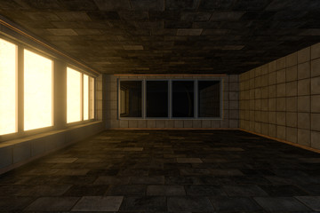Empty brick house with dark background,3d rendering.