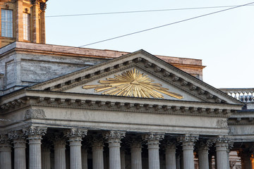 St.Peterburg, Russia - May, 05, 2018: The Masonic symbol is the All-Seeing Eye on the pediment of the Kazan Cathedral in St. Petersburg.