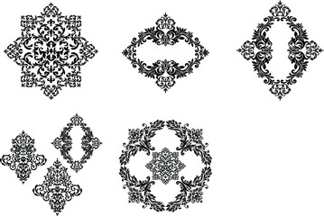 Oriental vector damask patterns for greeting cards and wedding invitations.