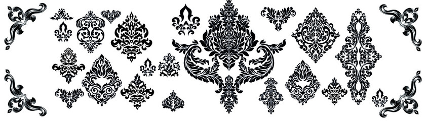 Oriental vector damask patterns for greeting cards and wedding invitations.