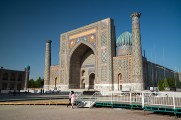 Registan square on a sunny day in Samarkand, Uzbekistan