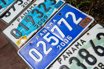 Panama / Panama. 04.24.2013.Old car license plates of Panama